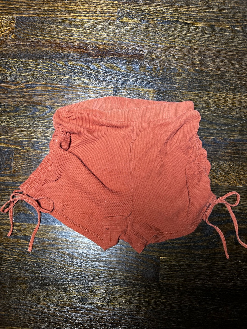 Shareen Collections Burnt Orange Rib Knit High Waist Shorts Size 12